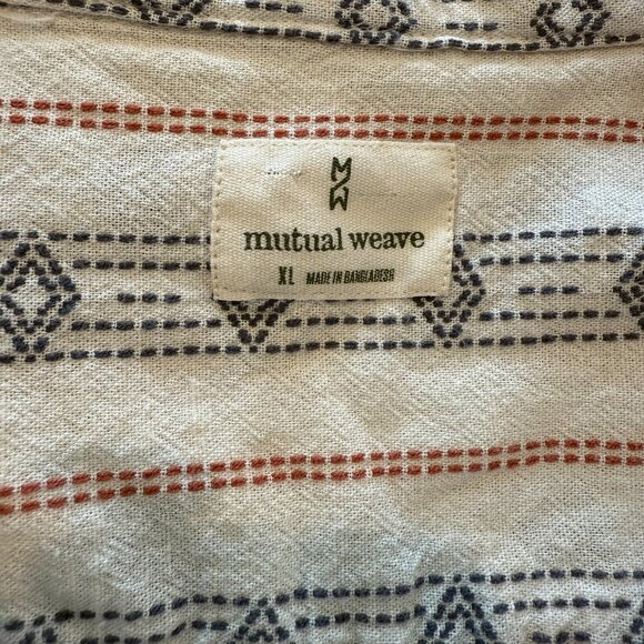 Mutual Weave Diamond & Stripes White/Red/Blue Button Down Short Sleeve - Picture 3 of 6